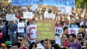 People protesting against government spending cuts in Barcelona, 19 June