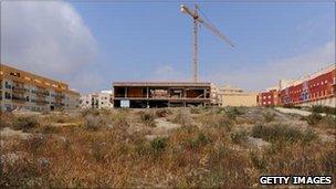 A crane over a building