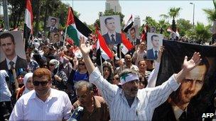 Pro-Assad rally in Damascus on 21 June