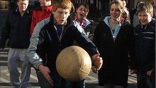 Man with a ball during the Atherstone Ball Game