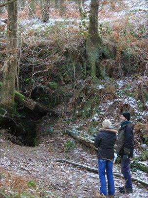 Dr Xanthe Mallett and Graham Lee at the entrance to one of the windy pits in Ryedale