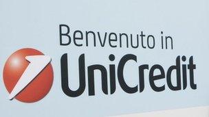 Unicredit bank sign