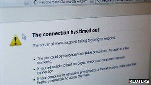Shot of web browser showing CIA website is unavailable following reported attack by Lulz Security hackers group on 15 June 2011