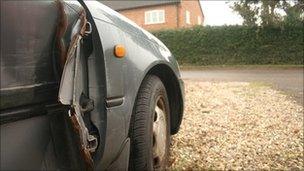 Car dented after accident in Norfolk