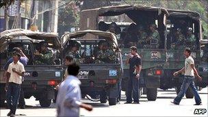 The army outside the scene of the uprising in February 2009
