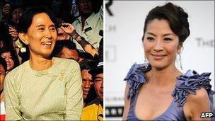 Burmese pro-democracy leader Aung San Suu Kyi (L) and actress Michelle Yeoh