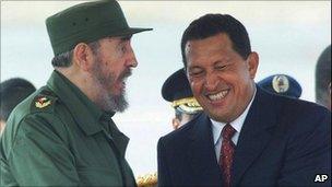 Fidel Castro (left) and Hugo Chavez