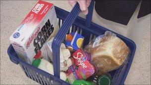 Shopping basket full of food