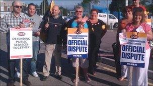 Protesting workers outside the DVLA in Swansea