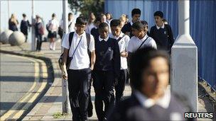 Children arrive for class at Brampton Manor School in London