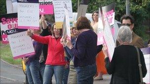 Picketers outside Worcester College of Technology