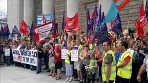 Striking workers on a picket line in Southampton on Thursday