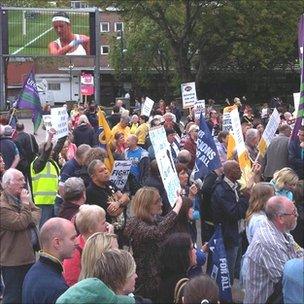 About 400 public sector workers hold a rally in Castle Square, Swansea