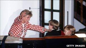 Princess Diana greeting young William and Harry in Canada in 1991