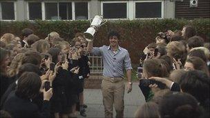 Rory McIlroy at his former school sullivan upper in holywood