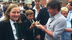 Rory McIlroy at his former school sullivan upper in holywood