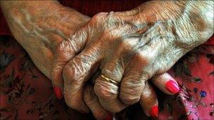 Hands of elderly woman