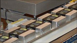 Guernsey butter being packaged in the dairy