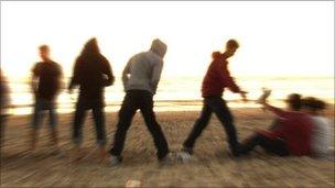 Teenagers on a beach in Newquay