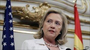 Hillary Clinton during a press conference in Paris