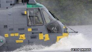 Helicopter lands on water