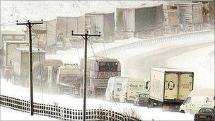 Traffic in snow storm (Image: PA)