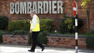 Worker outside Bombardier factory