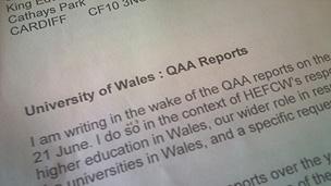 Part of the leaked letter from Prof Philip Gummett, chief executive of the Higher Education Funding Council for Wales