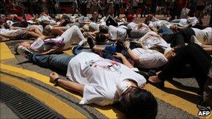 Members of Clean Air Network stage a protest against Hong Kong's poor air quality in June, 2011