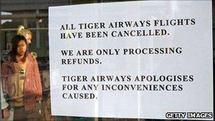 Notice saying Tiger flights have been cancelled