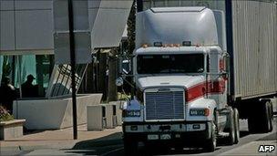 A truck enters the US. from Mexico at the Otay Mesa Customs Entry point on 24 March 24, 2009