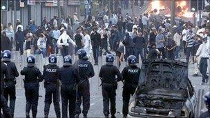 A riot scene in Bradford