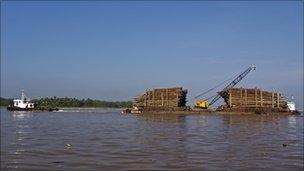 Timber on a boat