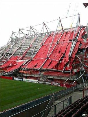 The roof of FC Twente's stadium in Enschede after it collapsed