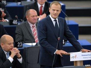 Polish PM Donald Tusk addressing European Parliament, 6 Jul 11