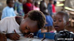 Orphans are given lessons in a make-shift school at Malkerns outside Manzini (archive shot)