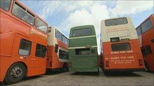 Shamrock buses in the depot in Holton Heath, Poole