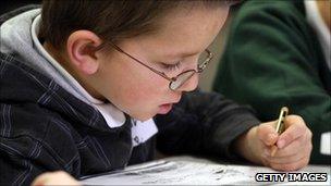 Young boy studying