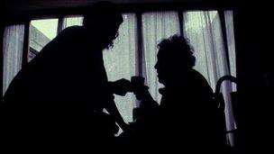 Care of the elderly home help nurse silhouette