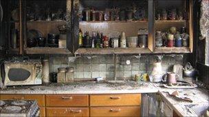 Michelle Woolwich's burnt out kitchen