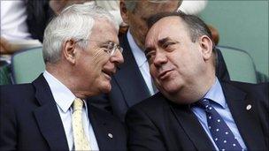 John Major talks to Alex Salmond at Wimbledon