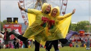 Festival goers brave the showers at T in the Park at Balado