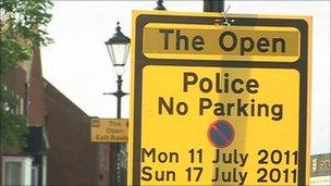 Open Championship road signs in Sandwich