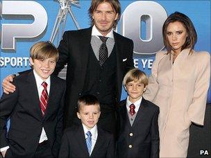 David and Victoria Beckham, with sons (from left to right) Brooklyn, Cruz and Romeo