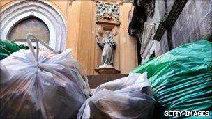 A pile of uncollected rubbish in Via dei Tribunali on May 2, 2011 in Naples, Italy