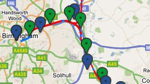 Map of high speed rail route