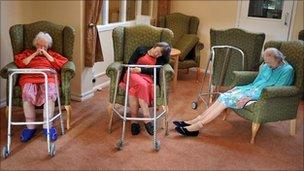 An group of elderly residents at a North East London nursing home