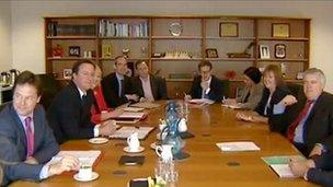 David Cameron and Nick Clegg met Carwyn Jones at the Senedd