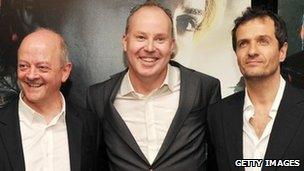 David Barron, David Yates and David Heyman attend the New York premiere of Harry Potter And The Deathly Hallows: Part 2