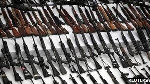 Weapons seized by Mexican authorities in Mexico City